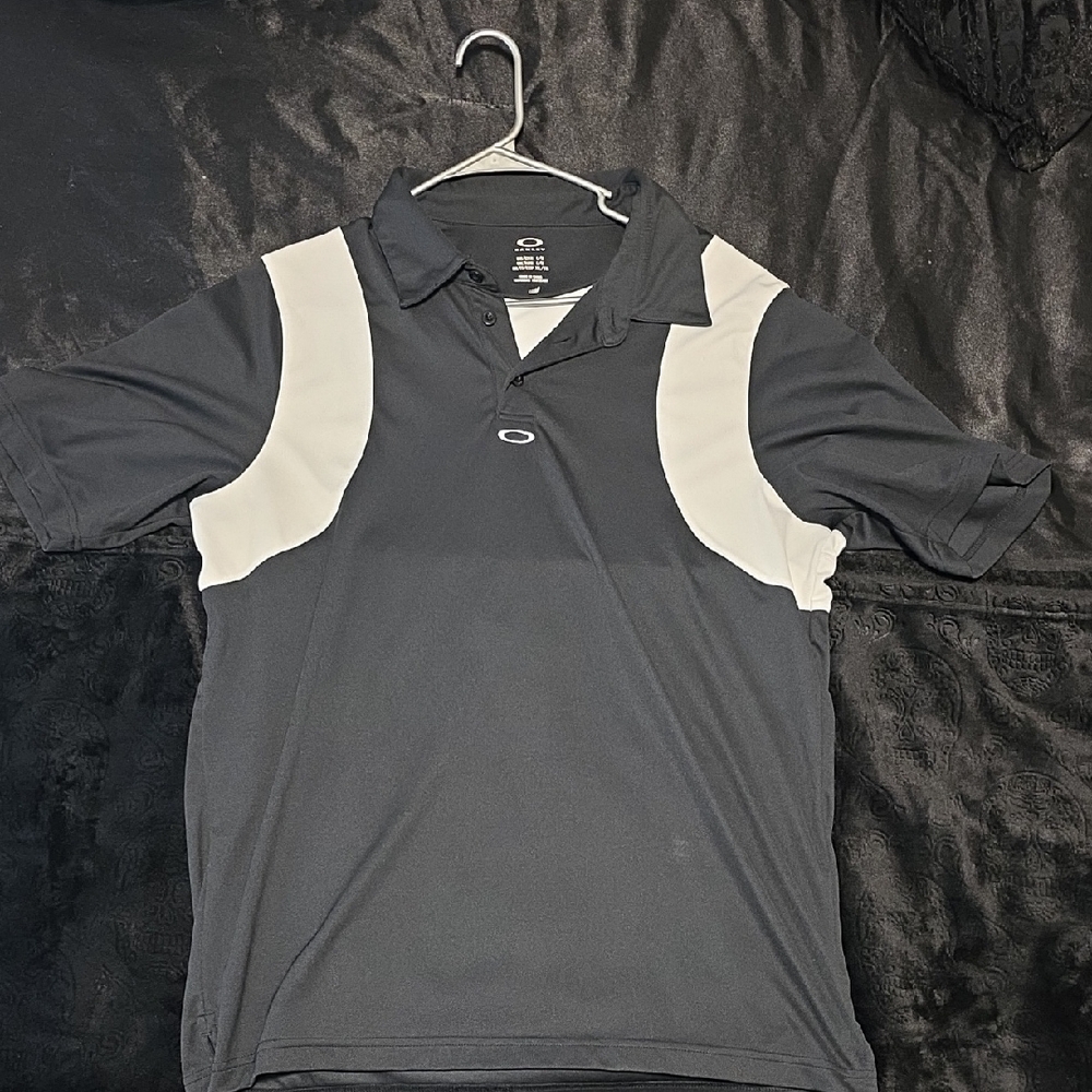 Oakley Men's Black Polo with White Shoulder Accents